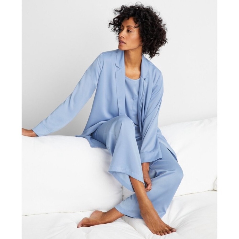 State of Day Women's Crepe de Chine Self-Tie Robe Blue Size M MSRP $65